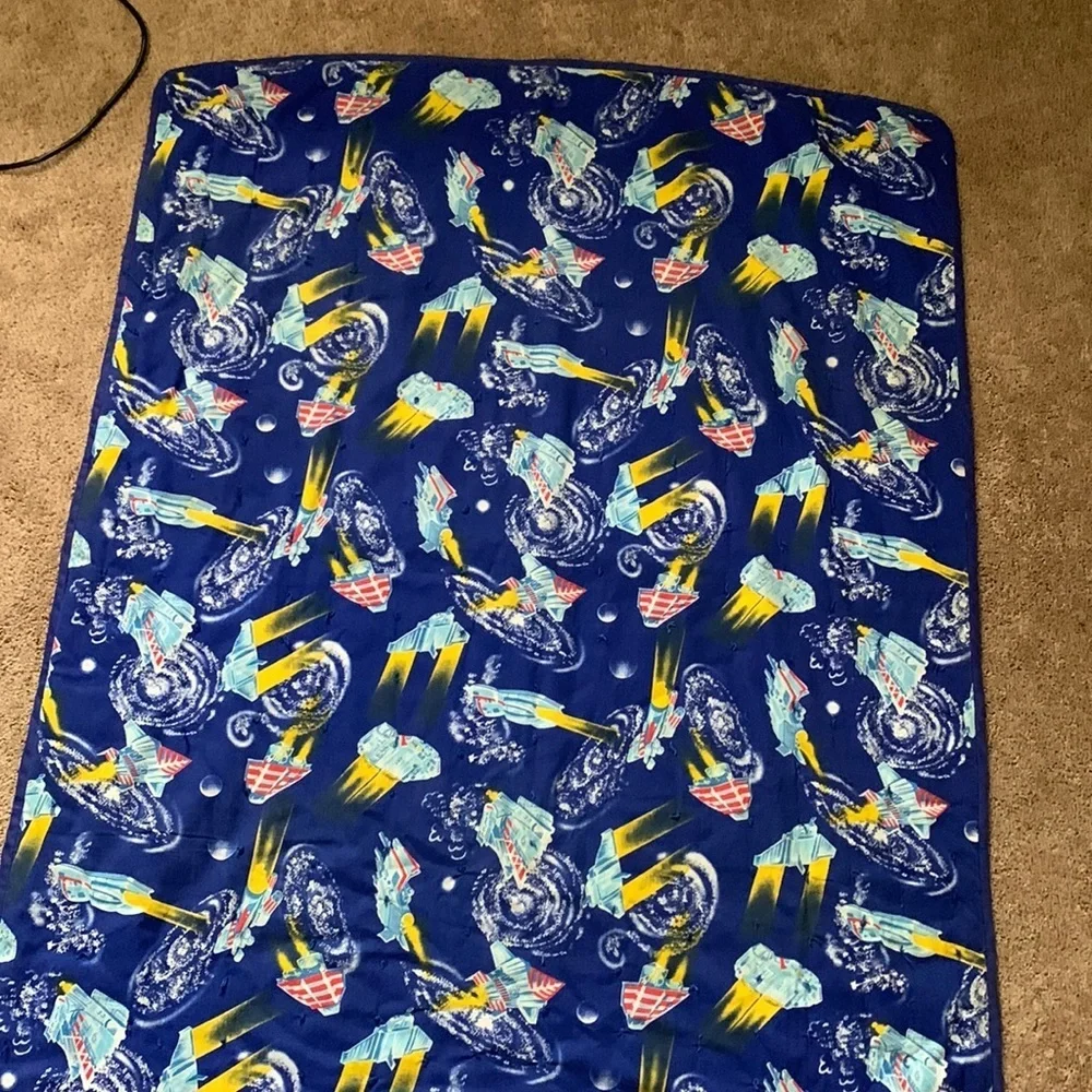 Vintage kids space themed homemade lightweight quilt blanket